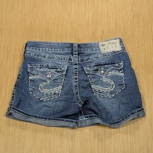 Silver Jeans Co McKenzie Flap Shorts Blue Denim Low Rise Embroidered Women's W27